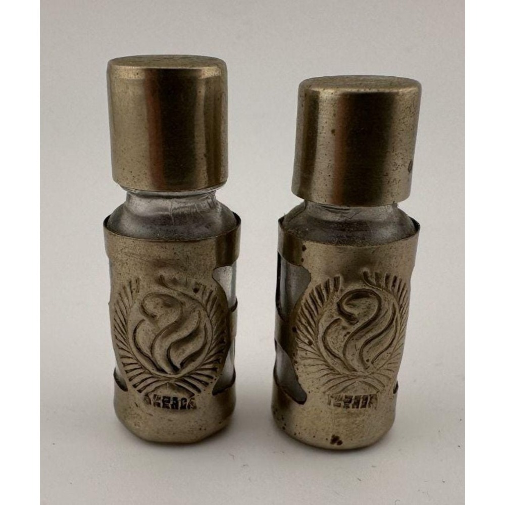 Vintage Brass Perfume‎ Bottles Set of 2 Mid Century Vanity Decor